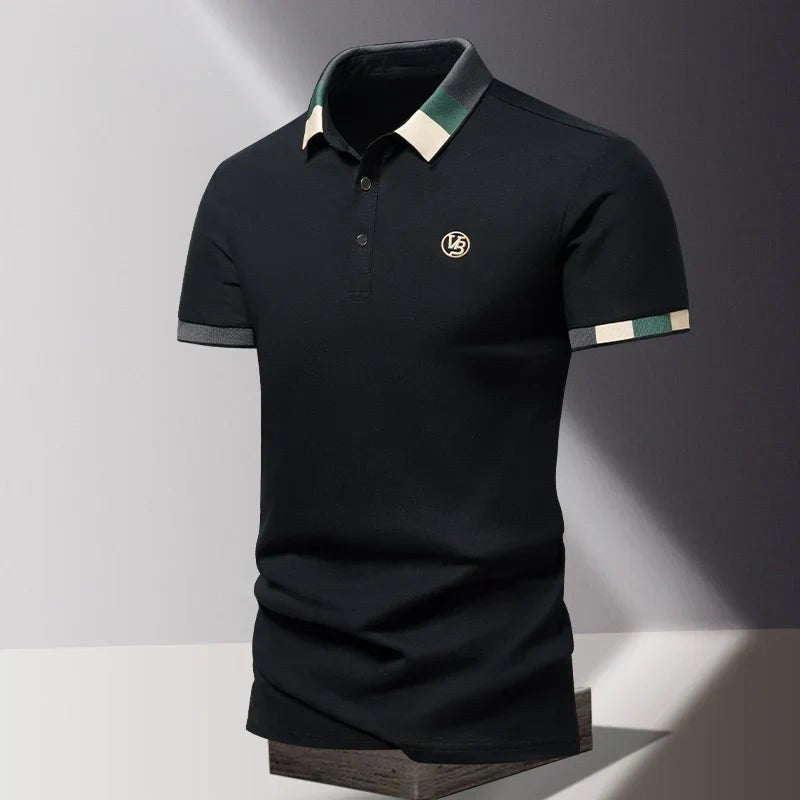 Elliot | Men's Polo Shirt with Contrast Collar, Smart Casual Polo Shirt | Bella Blue