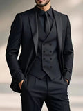 Elliot | Men's Slim-Fit Three-Piece Suit, Double-Breasted Waistcoat Trouser Suit | Bella Blue | Black