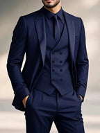 Elliot | Men's Slim-Fit Three-Piece Suit, Double-Breasted Waistcoat Trouser Suit | Bella Blue