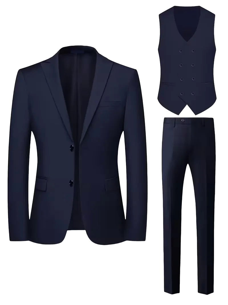 Elliot | Men's Slim-Fit Three-Piece Suit, Double-Breasted Waistcoat Trouser Suit | Bella Blue
