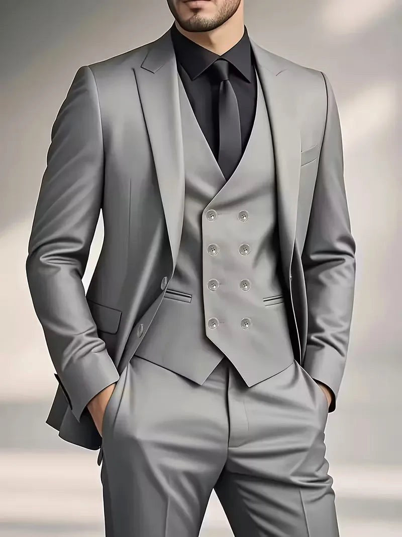 Elliot | Men's Slim-Fit Three-Piece Suit, Double-Breasted Waistcoat Trouser Suit | Bella Blue