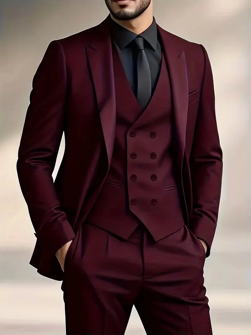 Elliot | Men's Slim-Fit Three-Piece Suit, Double-Breasted Waistcoat Trouser Suit | Bella Blue