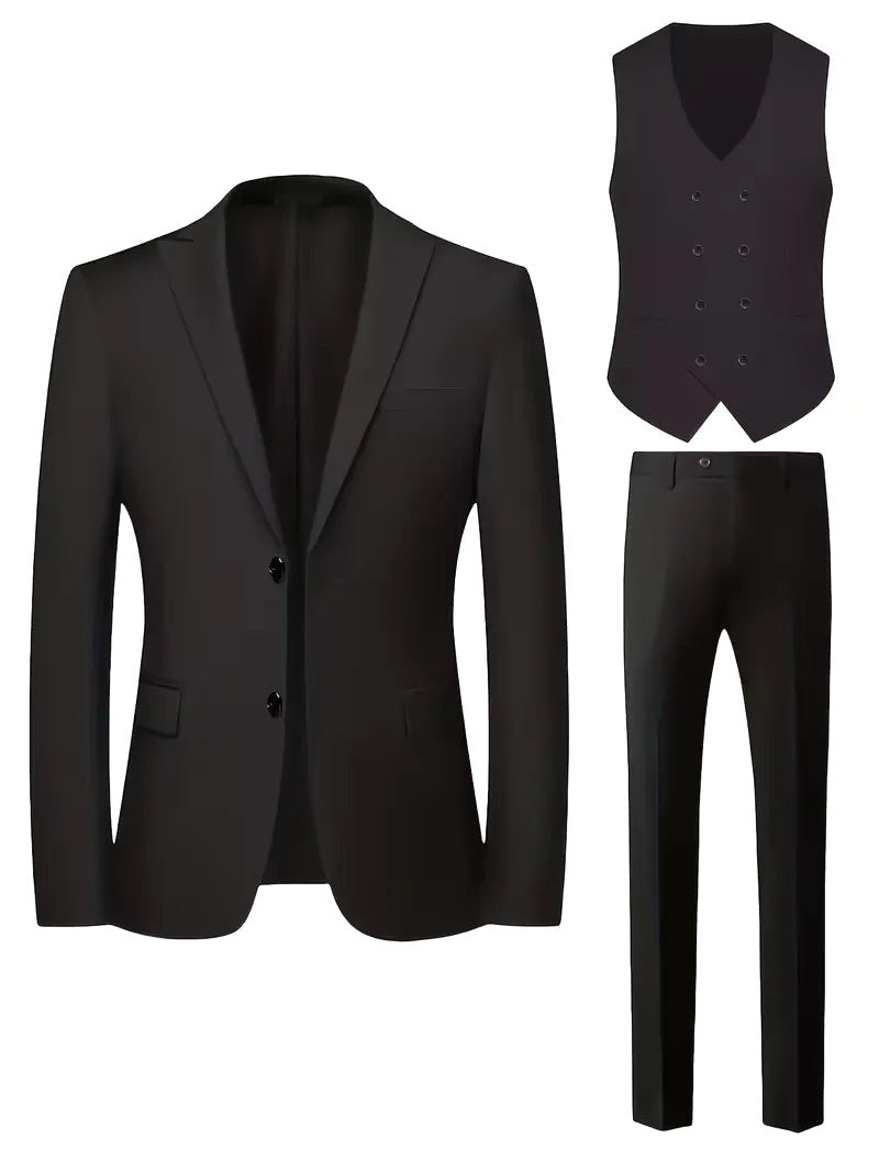 Elliot | Men's Slim-Fit Three-Piece Suit, Double-Breasted Waistcoat Trouser Suit | Bella Blue | Grey
