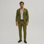 Elliott | Men's Slim-Fit Two-Piece Suit, Olive Linen Trouser Suit | Bella Blue