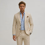 Elliott | Men's Slim-Fit Two-Piece Suit, Olive Linen Trouser Suit | Bella Blue