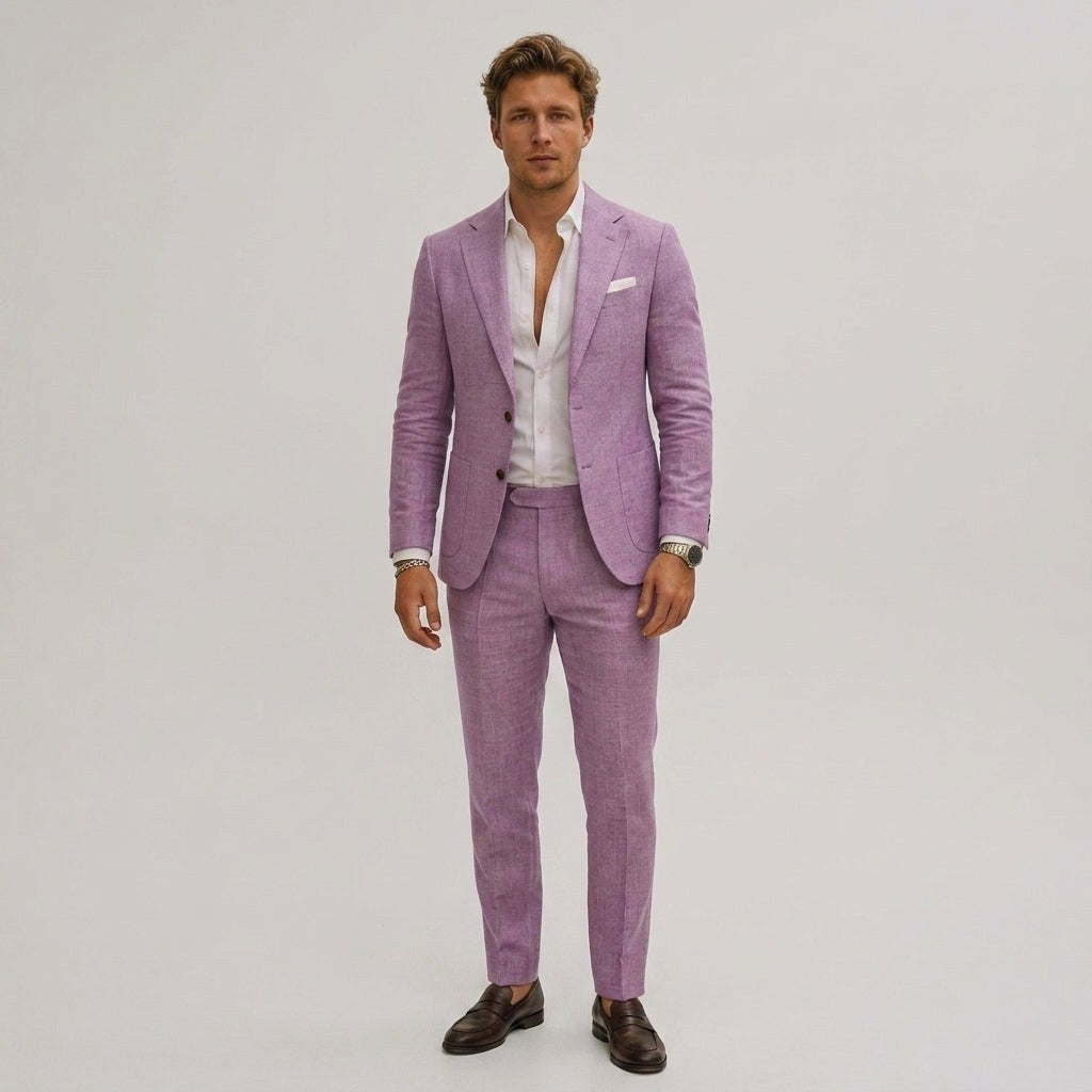 Elliott | Men's Slim-Fit Two-Piece Suit, Olive Linen Trouser Suit | Bella Blue