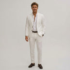 Elliott | Men's Slim-Fit Two-Piece Suit, Olive Linen Trouser Suit | Bella Blue