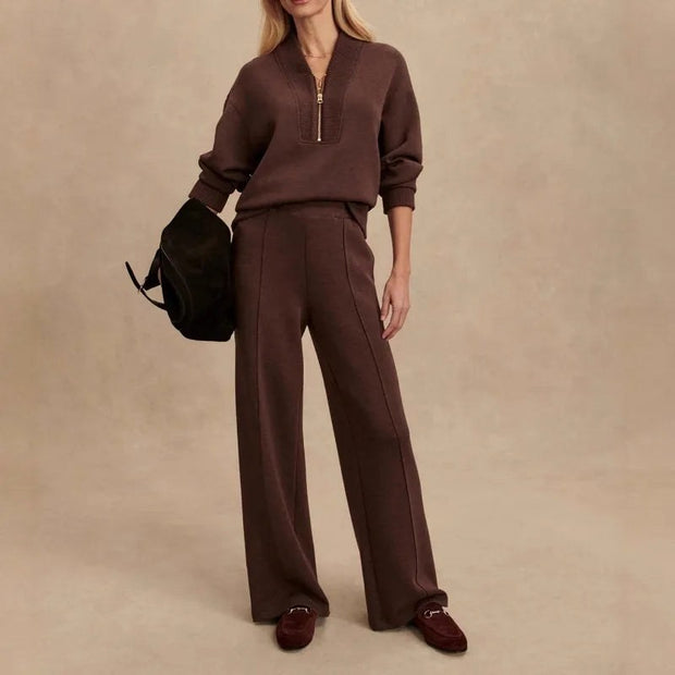 Elodie | Women's Knit Zip-Up Two-Piece Set, Coordinated Lounge Set | Bella Blue