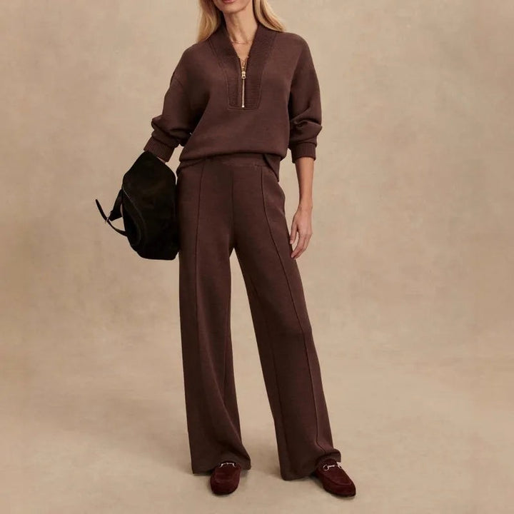 Elodie | Women's Knit Zip-Up Two-Piece Set, Coordinated Lounge Set | Bella Blue
