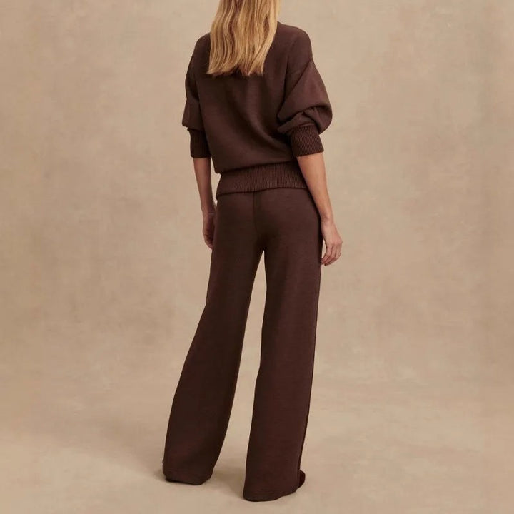 Elodie | Women's Knit Zip-Up Two-Piece Set, Coordinated Lounge Set | Bella Blue