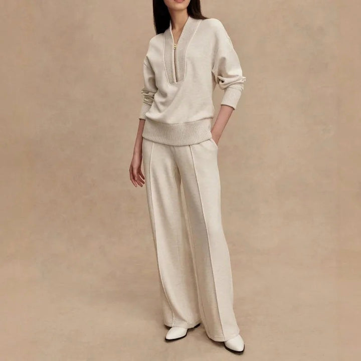 Elodie | Women's Knit Zip-Up Two-Piece Set, Coordinated Lounge Set | Bella Blue