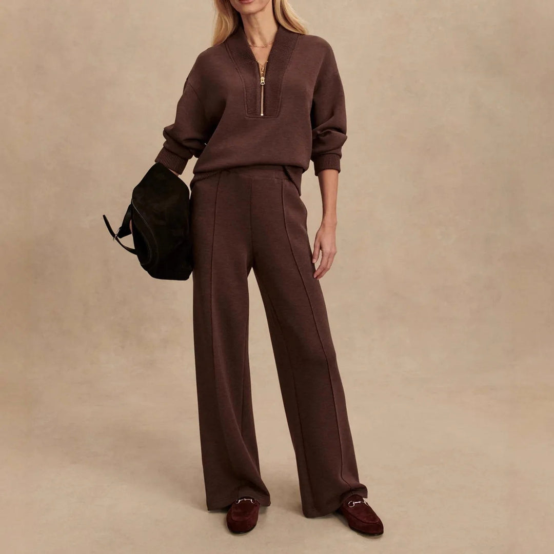 Elodie | Women's Knit Zip-Up Two-Piece Set, Coordinated Lounge Set | Bella Blue