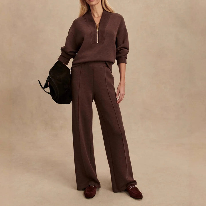 Elodie | Women's Knit Zip-Up Two-Piece Set, Coordinated Lounge Set | Bella Blue