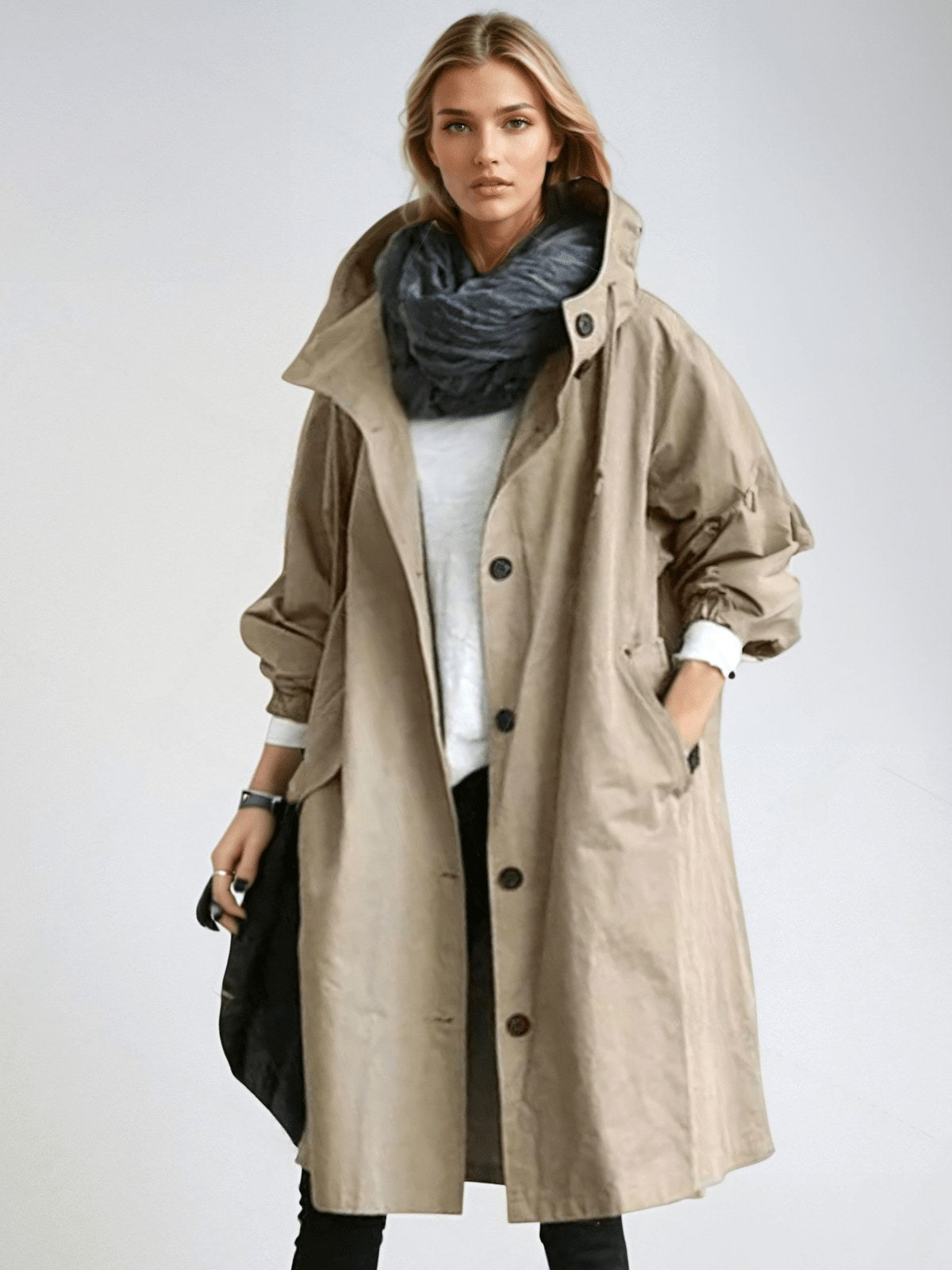 Elodie | Women's Relaxed Tailored Trench Coat, Beige Autumn Coat | Bella Blue