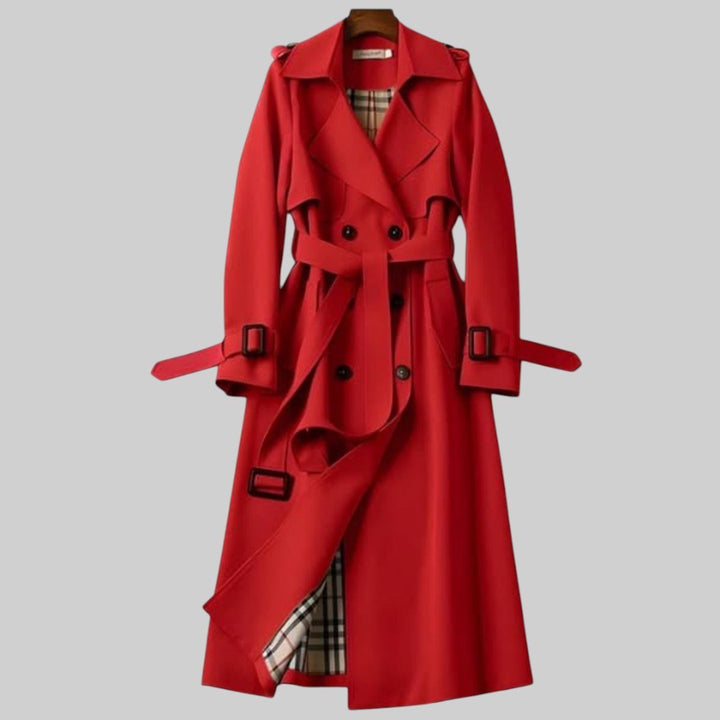 Eloise | Women's Belted Double-Breasted Trench Coat, Longline Winter Coat | Bella Blue | Red