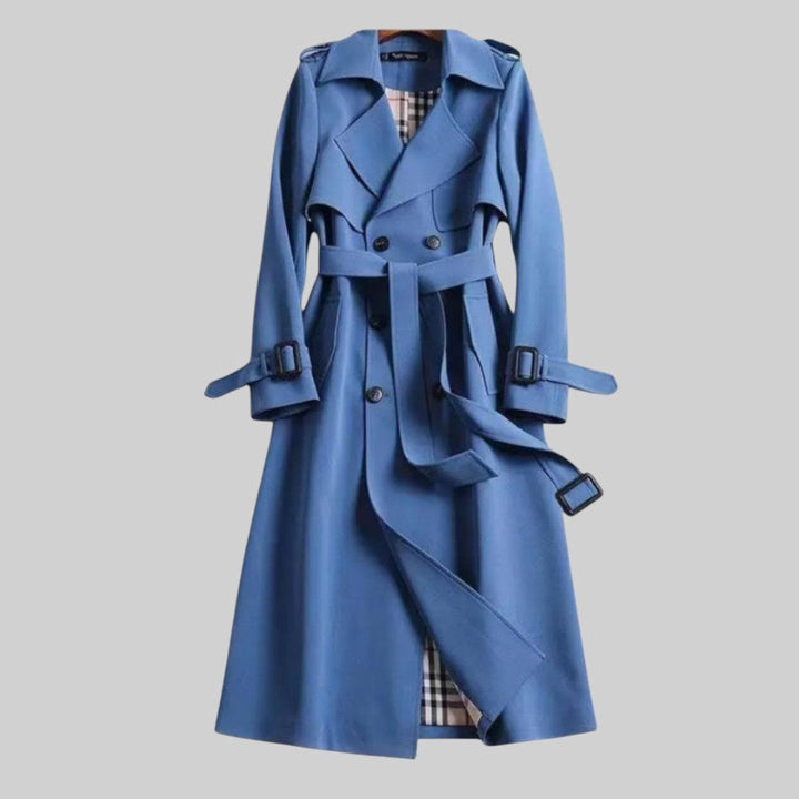 Eloise | Women's Belted Double-Breasted Trench Coat, Longline Winter Coat | Bella Blue | Blue
