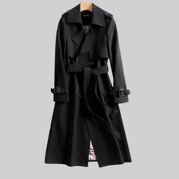 Eloise | Women's Belted Double-Breasted Trench Coat, Longline Winter Coat | Bella Blue | Black