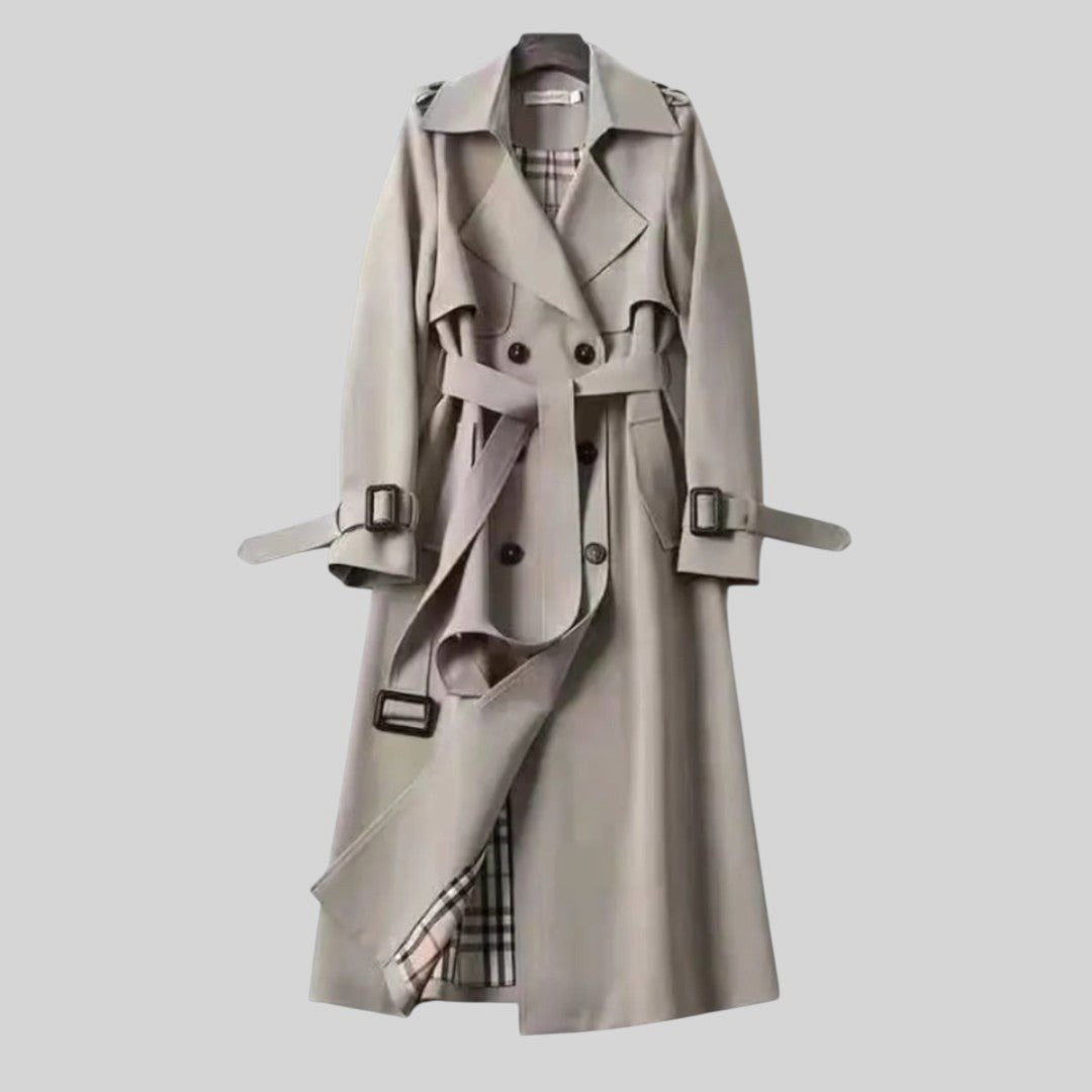 Eloise | Women's Belted Double-Breasted Trench Coat, Longline Winter Coat | Bella Blue | Gray