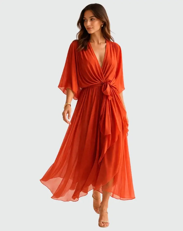 Eloise | Women's Wrap Midi Dress with V-Neckline, Half-Length Sleeve Occasion Dress | Bella Blue