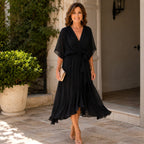 Eloise | Women's Wrap Midi Dress with V-Neckline, Half-Length Sleeve Occasion Dress | Bella Blue | Grey