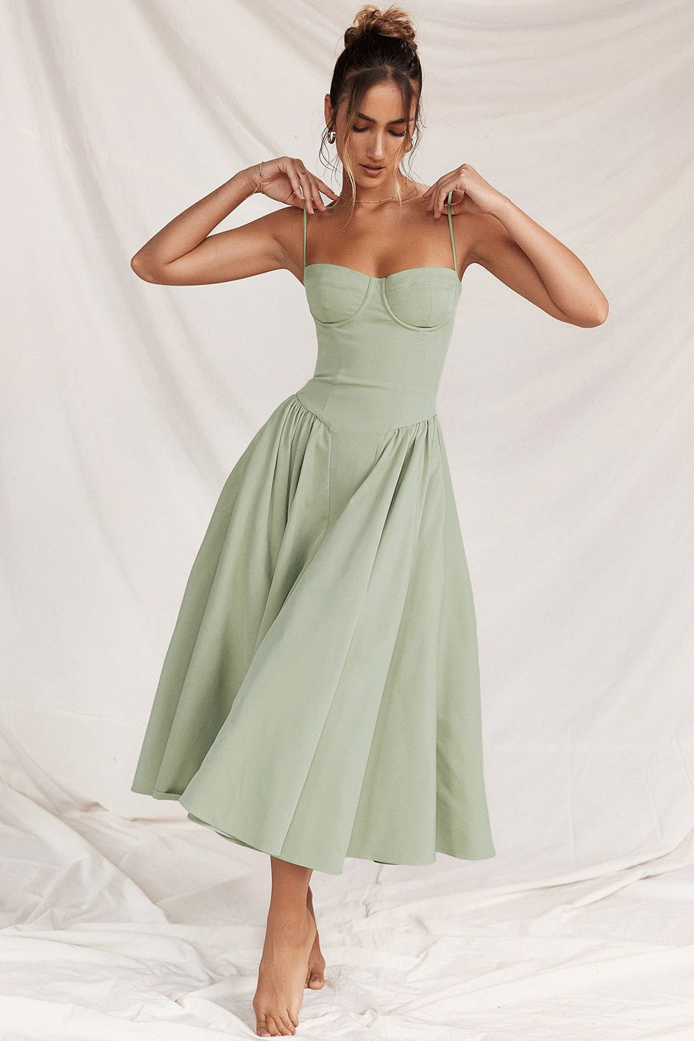 Elsie | Women's Corset Midi Dress with Adjustable Straps, Flattering Waist Midi Dress | Bella Blue