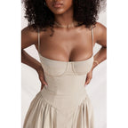 Elsie | Women's Corset Midi Dress with Adjustable Straps, Flattering Waist Midi Dress | Bella Blue
