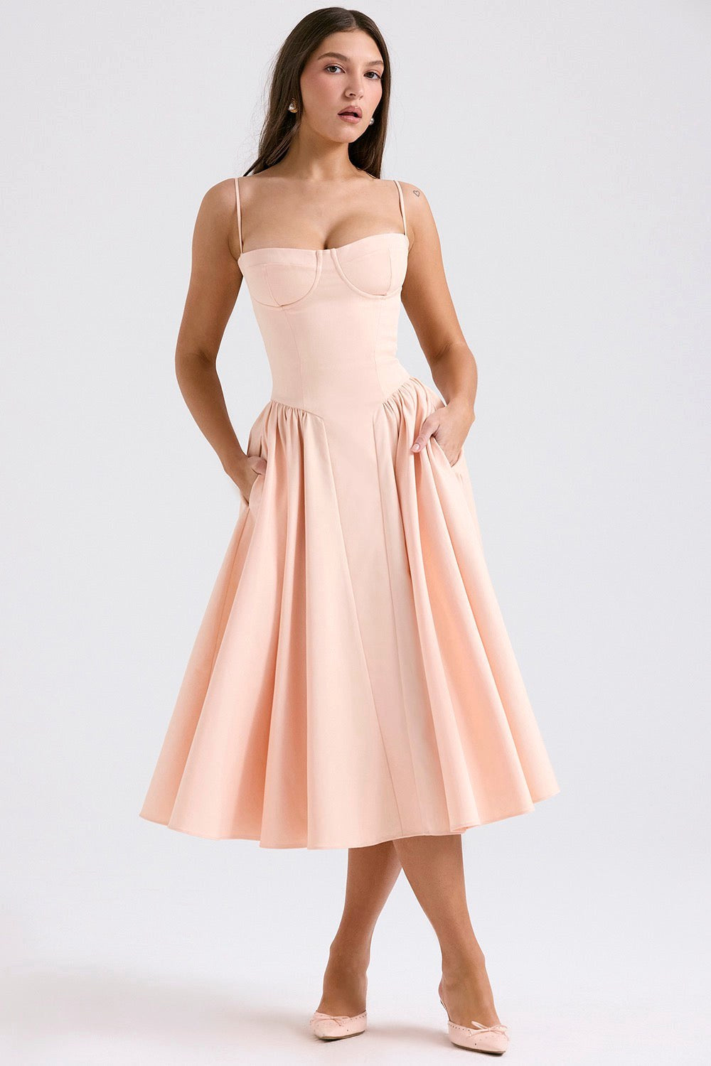 Elsie | Women's Corset Midi Dress with Adjustable Straps, Flattering Waist Midi Dress | Bella Blue