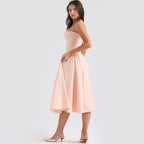 Elsie | Women's Corset Midi Dress with Adjustable Straps, Flattering Waist Midi Dress | Bella Blue