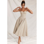 Elsie | Women's Corset Midi Dress with Adjustable Straps, Flattering Waist Midi Dress | Bella Blue