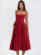 Elsie | Women's Corset Midi Dress with Adjustable Straps, Flattering Waist Midi Dress | Bella Blue