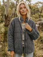 Emery | Women's Oversized Quilted Jacket, Structured Collar Autumn Jacket | Bella Blue | Dark Grey