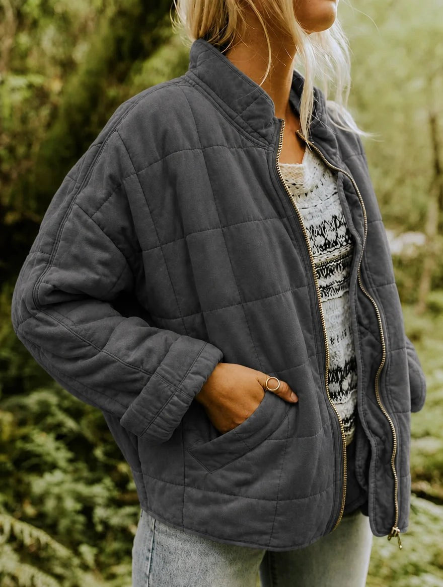 Emery | Women's Oversized Quilted Jacket, Structured Collar Autumn Jacket | Bella Blue | Blue