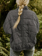 Emery | Women's Oversized Quilted Jacket, Structured Collar Autumn Jacket | Bella Blue | Beige