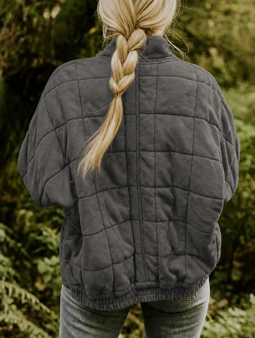 Emery | Women's Oversized Quilted Jacket, Structured Collar Autumn Jacket | Bella Blue | Beige