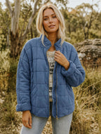 Emery | Women's Oversized Quilted Jacket, Structured Collar Autumn Jacket | Bella Blue