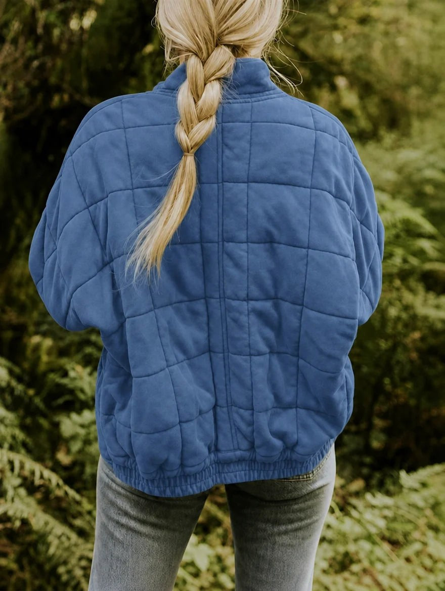 Emery | Women's Oversized Quilted Jacket, Structured Collar Autumn Jacket | Bella Blue