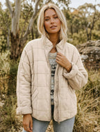 Emery | Women's Oversized Quilted Jacket, Structured Collar Autumn Jacket | Bella Blue