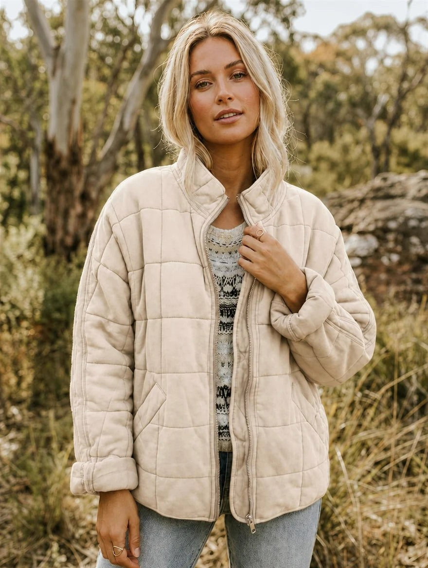Emery | Women's Oversized Quilted Jacket, Structured Collar Autumn Jacket | Bella Blue