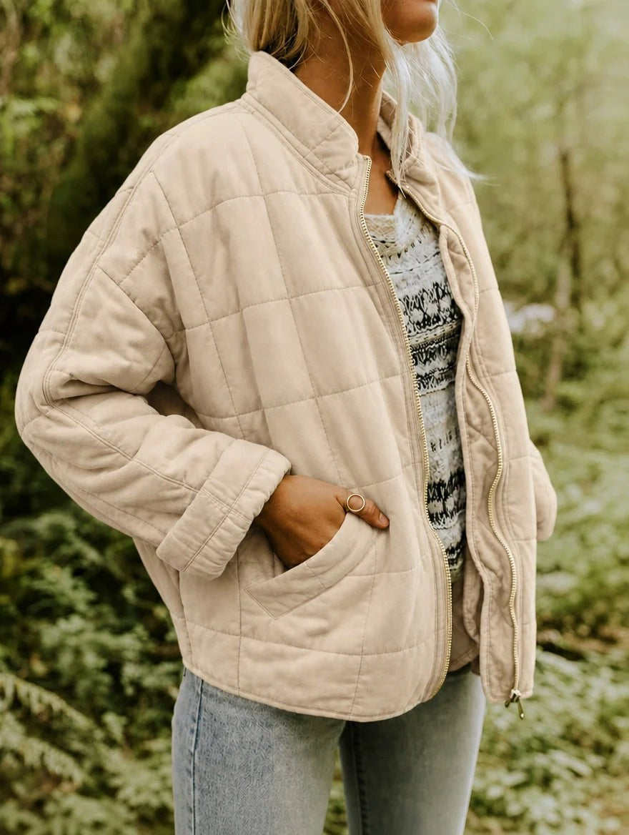 Emery | Women's Oversized Quilted Jacket, Structured Collar Autumn Jacket | Bella Blue