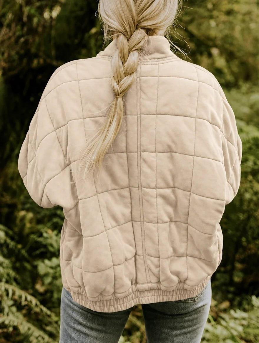 Emery | Women's Oversized Quilted Jacket, Structured Collar Autumn Jacket | Bella Blue