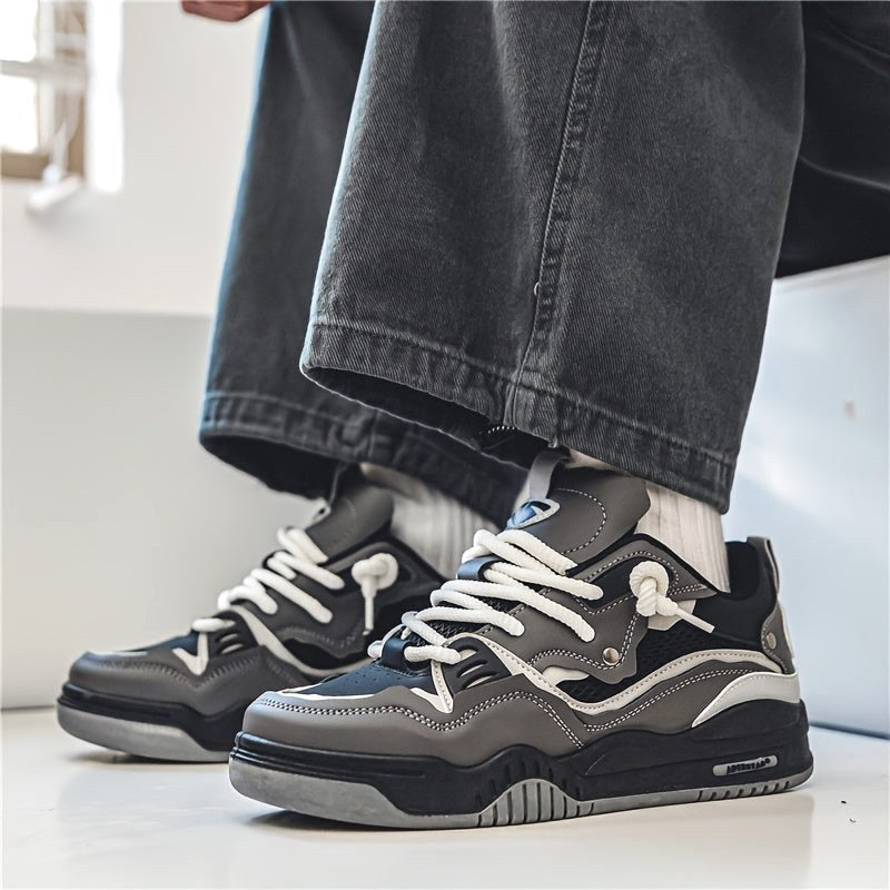Emil | Men's Sports Shoes with Geometric Pattern, Lace-Up Shoes with Tread Sole | Bella Blue | Grey