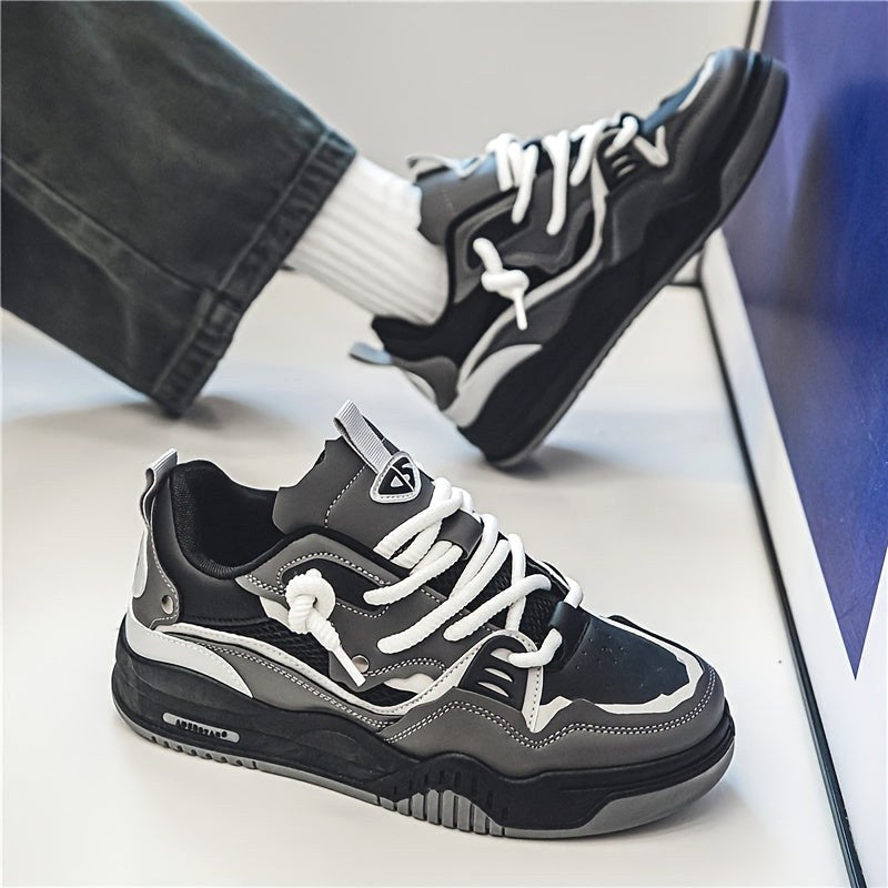 Emil | Men's Sports Shoes with Geometric Pattern, Lace-Up Shoes with Tread Sole | Bella Blue | Grey
