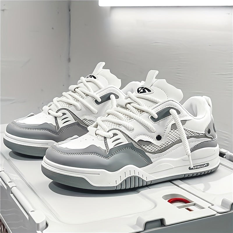 Emil | Men's Sports Shoes with Geometric Pattern, Lace-Up Shoes with Tread Sole | Bella Blue | Grey