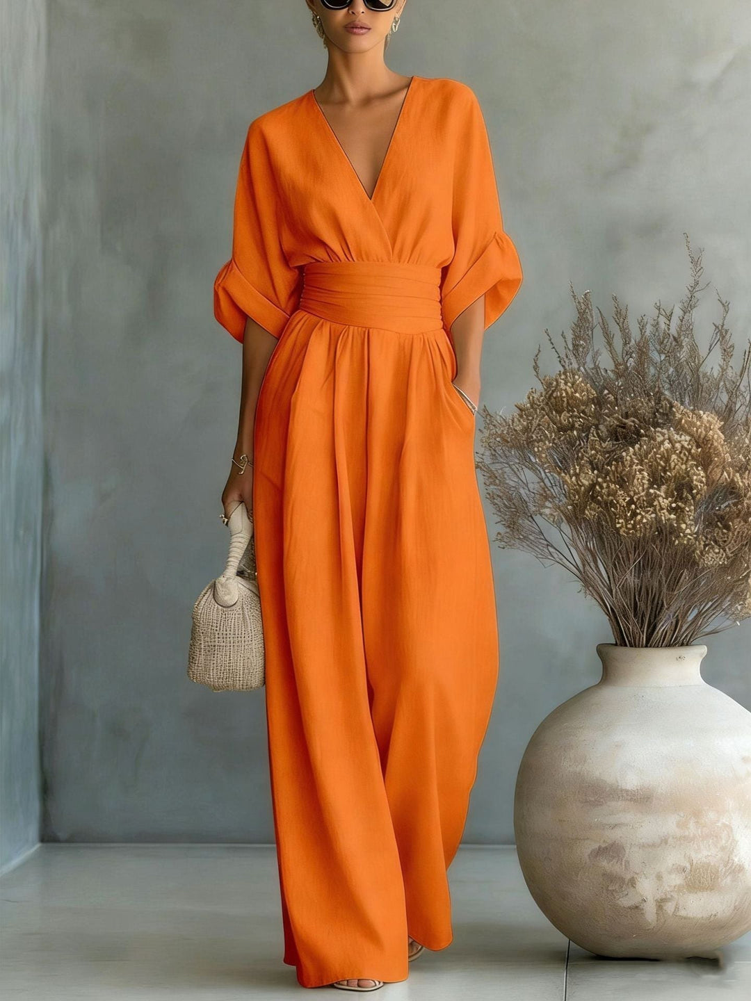 Emilie | Women's Wide-Leg Linen Jumpsuit, Cinched-Waist Jumpsuit | Bella Blue