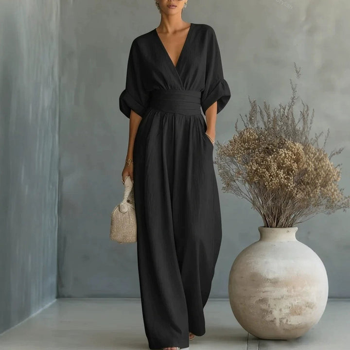 Emilie | Women's Wide-Leg Linen Jumpsuit, Cinched-Waist Jumpsuit | Bella Blue