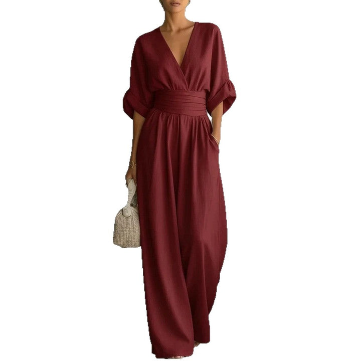 Emilie | Women's Wide-Leg Linen Jumpsuit, Cinched-Waist Jumpsuit | Bella Blue