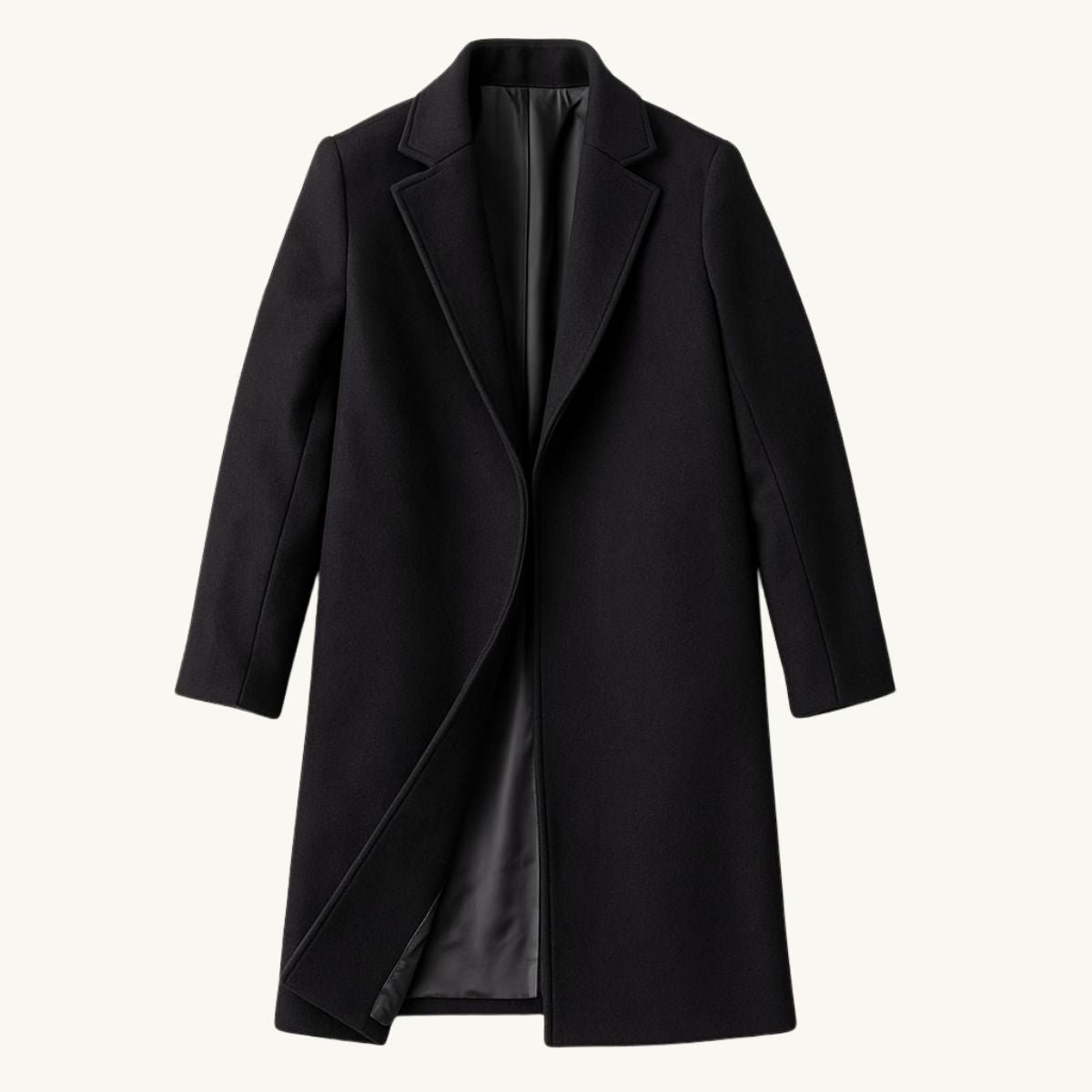 Emmett | Men's Wool-Cashmere Mid-Length Coat, Tailored Autumn Coat | Bella Blue | Black
