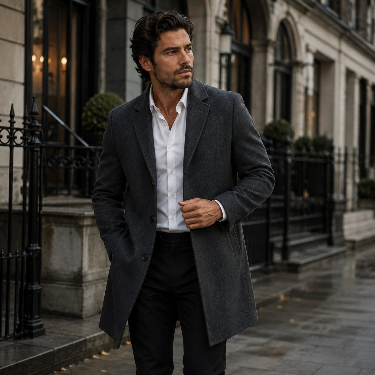 Emmett | Men's Wool-Cashmere Mid-Length Coat, Tailored Autumn Coat | Bella Blue