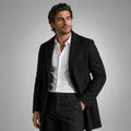 Emmett | Men's Wool-Cashmere Mid-Length Coat, Tailored Autumn Coat | Bella Blue | Grey