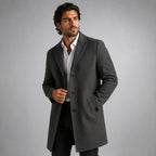 Emmett | Men's Wool-Cashmere Mid-Length Coat, Tailored Autumn Coat | Bella Blue | Beige